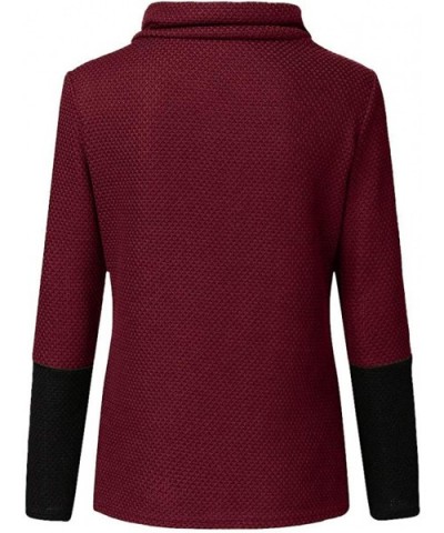 Womens Cowl Neck Knit Sweater Button Up Pullover Tunic Asymmetrical Fall Sweatshirt Top - Contrast - Wine - C518AOX9SQU $33.7...