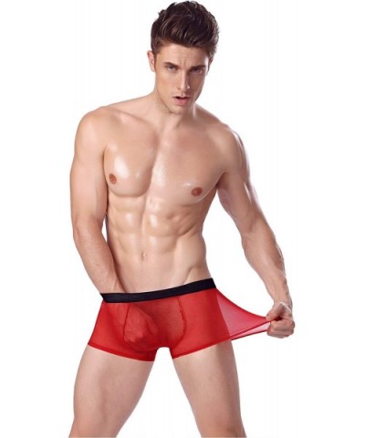 Men's Underwear Sexy Mesh Breathable Boxer Briefs Low Rise Cool Boxers Pack Set - Style 7 Red 1 Pcs - CS18T9TUOAW $13.89 Boxe...