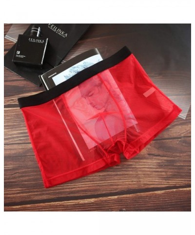 Men's Underwear Sexy Mesh Breathable Boxer Briefs Low Rise Cool Boxers Pack Set - Style 7 Red 1 Pcs - CS18T9TUOAW $13.89 Boxe...