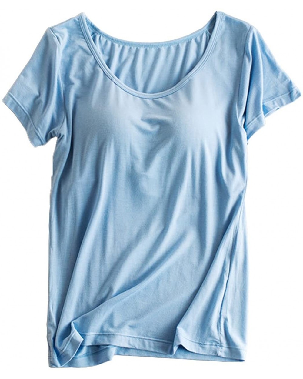 Womens Modal Built-in Bra Padded Active Camisole Pajama Casual Tops T-Shirt - Light Blue - CE18EQ5KQQQ $30.06 Nightgowns & Sl...