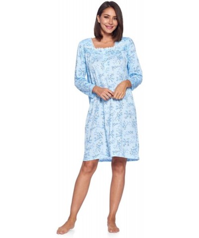 Women's Cotton Blend Long Sleeve Nightgown - Blue Floral - CK192GKDE2Y $37.73 Nightgowns & Sleepshirts