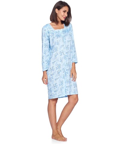 Women's Cotton Blend Long Sleeve Nightgown - Blue Floral - CK192GKDE2Y $37.73 Nightgowns & Sleepshirts