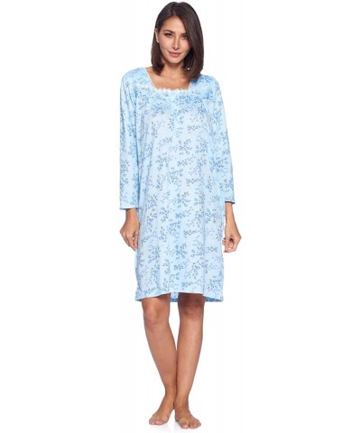 Women's Cotton Blend Long Sleeve Nightgown - Blue Floral - CK192GKDE2Y $37.73 Nightgowns & Sleepshirts