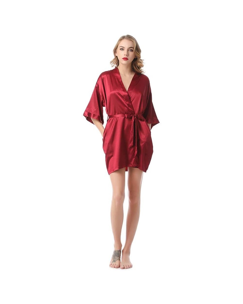 Women's Nightgown Simulation Silky Bathrobe Wedding Bride Dressing Gown Comfortable Homewear-L - CJ198N8UL8I $68.53 Robes