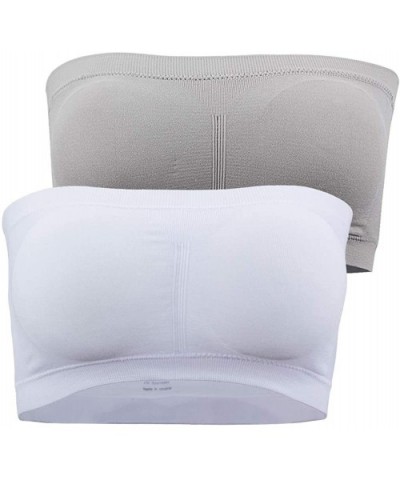 Women's Padded Bandeau Bra Strapless Removable Pads Tube Tops 1-4 Pack - White & Grey - CQ18WLS69XW $26.81 Bras
