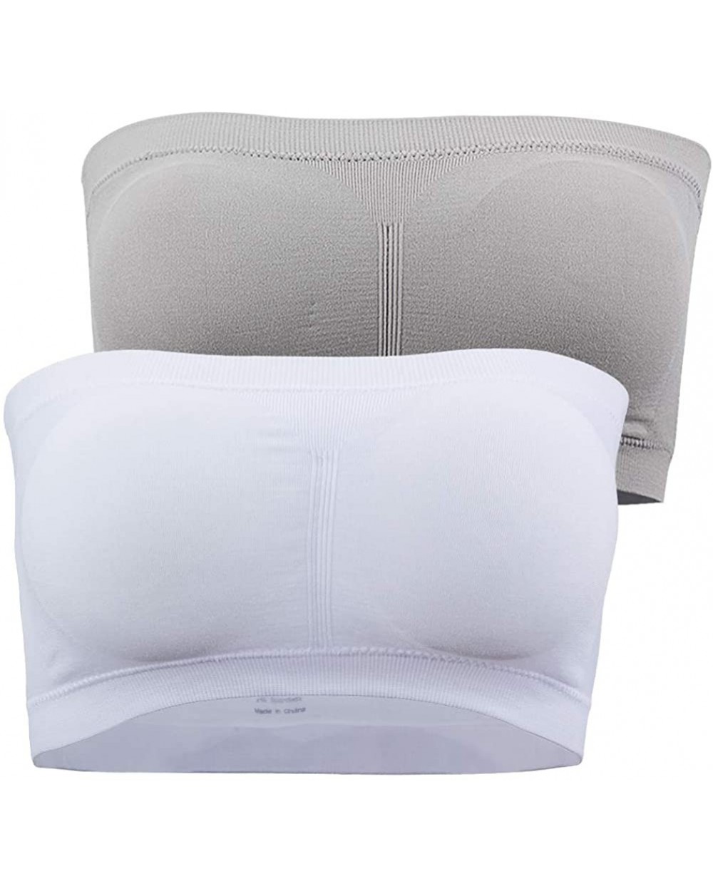 Women's Padded Bandeau Bra Strapless Removable Pads Tube Tops 1-4 Pack - White & Grey - CQ18WLS69XW $26.81 Bras