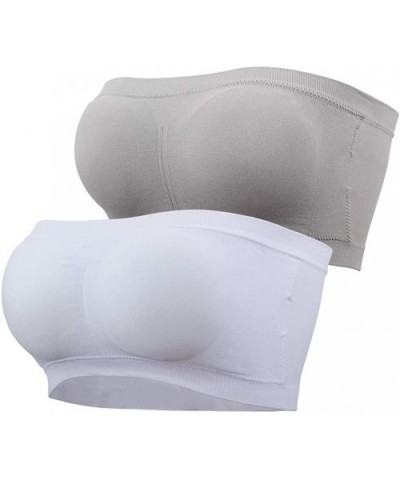 Women's Padded Bandeau Bra Strapless Removable Pads Tube Tops 1-4 Pack - White & Grey - CQ18WLS69XW $26.81 Bras