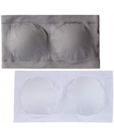 Women's Padded Bandeau Bra Strapless Removable Pads Tube Tops 1-4 Pack - White & Grey - CQ18WLS69XW $26.81 Bras