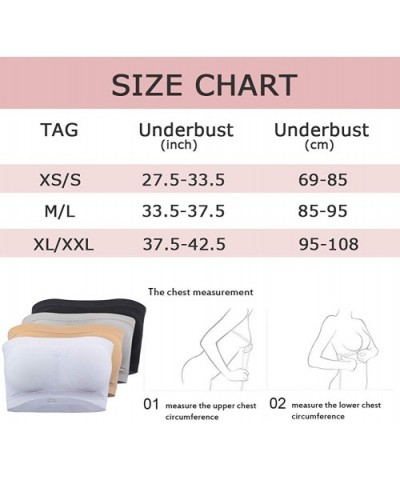 Women's Padded Bandeau Bra Strapless Removable Pads Tube Tops 1-4 Pack - White & Grey - CQ18WLS69XW $26.81 Bras