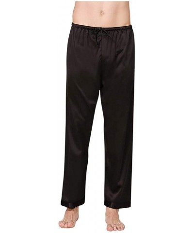 Men Satin Sleepwear Lingerie Sleep Pants Daily Elastic Band Trousers - Black - CV198HED39R $19.83 Robes