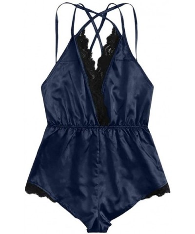 Bodysuit Lace Panel Stain Mini Teddy Lingerie One Piece Backless Babydoll Mini Bodysuit - Navy - CY19C76S4L2 $19.21 Baby Doll...