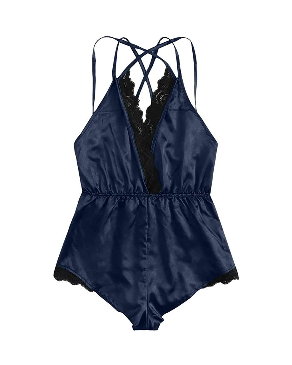 Bodysuit Lace Panel Stain Mini Teddy Lingerie One Piece Backless Babydoll Mini Bodysuit - Navy - CY19C76S4L2 $19.21 Baby Doll...