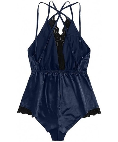 Bodysuit Lace Panel Stain Mini Teddy Lingerie One Piece Backless Babydoll Mini Bodysuit - Navy - CY19C76S4L2 $19.21 Baby Doll...