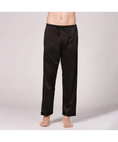 Men Satin Sleepwear Lingerie Sleep Pants Daily Elastic Band Trousers - Black - CV198HED39R $19.83 Robes