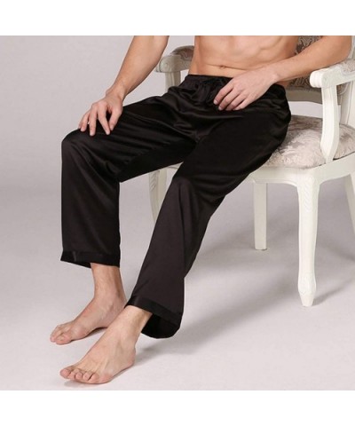 Men Satin Sleepwear Lingerie Sleep Pants Daily Elastic Band Trousers - Black - CV198HED39R $19.83 Robes