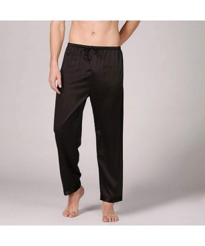 Men Satin Sleepwear Lingerie Sleep Pants Daily Elastic Band Trousers - Black - CV198HED39R $19.83 Robes