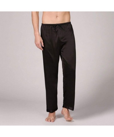 Men Satin Sleepwear Lingerie Sleep Pants Daily Elastic Band Trousers - Black - CV198HED39R $19.83 Robes