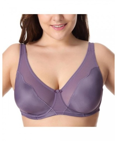 Women Comfort V-Neck Full Coverage No Padding Underwire Minimizer Bra - Gray Purple07 - C318QECRMGI $58.23 Bras