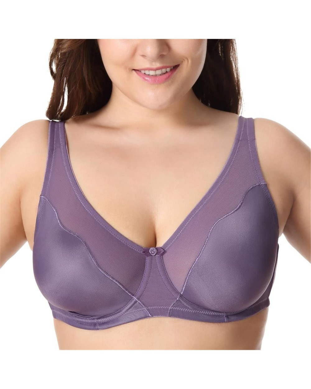 Women Comfort V-Neck Full Coverage No Padding Underwire Minimizer Bra - Gray Purple07 - C318QECRMGI $58.23 Bras