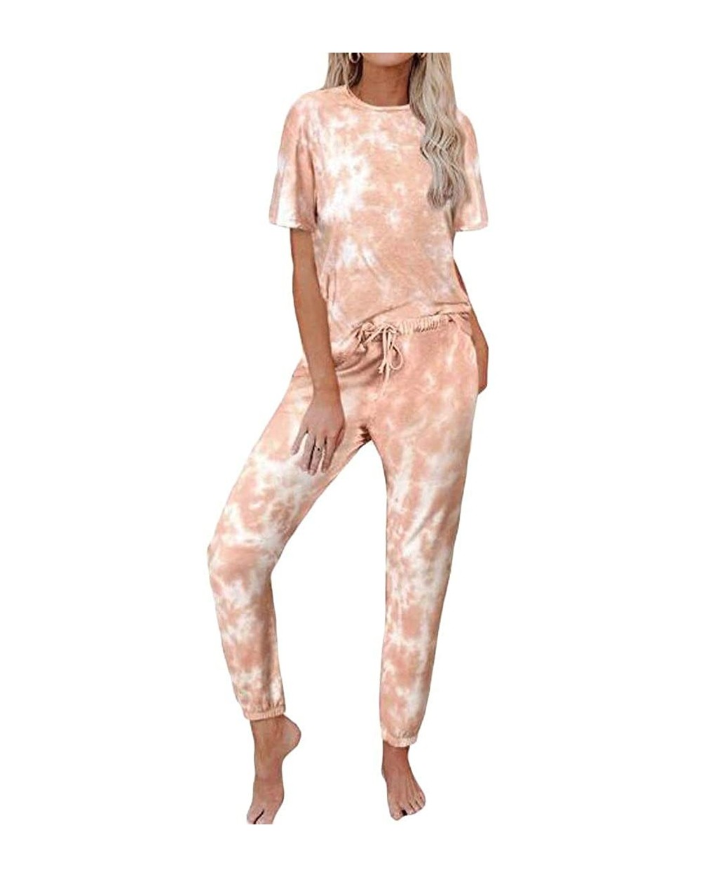 Women's Homewear Tie-Dyed Casual Jogger Pants Long/Short Sleeve Pajamas PJ Set - Orange - CQ19C72TZ67 $52.17 Sets