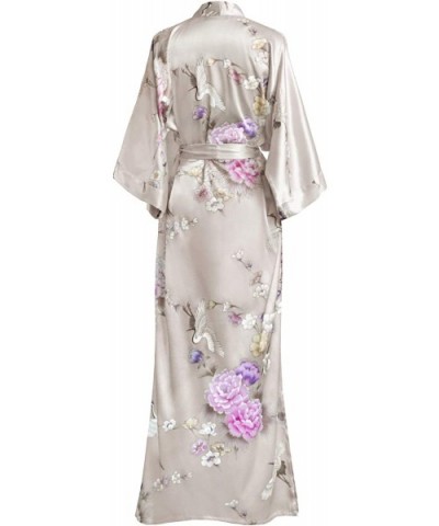 Women's Satin Kimono Robe Long - Floral - Chrysanthemum & Crane - Willow - CU18ZYTD34N $60.58 Robes