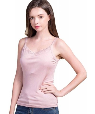 Women's Silk Camisole-Underwaist Vest with Straps-100% Silk(Main Fabric)-5 Colors-真丝吊带背心 - Pink - CX19DUIWSUC $50.75 Camisole...