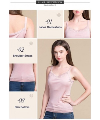 Women's Silk Camisole-Underwaist Vest with Straps-100% Silk(Main Fabric)-5 Colors-真丝吊带背心 - Pink - CX19DUIWSUC $50.75 Camisole...