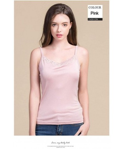 Women's Silk Camisole-Underwaist Vest with Straps-100% Silk(Main Fabric)-5 Colors-真丝吊带背心 - Pink - CX19DUIWSUC $50.75 Camisole...