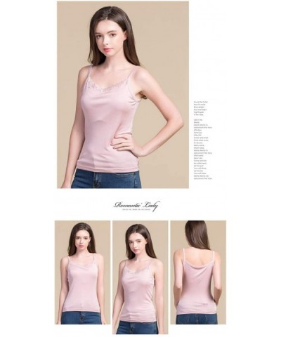 Women's Silk Camisole-Underwaist Vest with Straps-100% Silk(Main Fabric)-5 Colors-真丝吊带背心 - Pink - CX19DUIWSUC $50.75 Camisole...