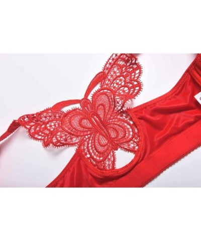 Wireless Bras for Women Front Opening Embroidered Lace Bra Push Up Padded Bra - Butterfly/Red - CU18NILTA5U $35.56 Bras