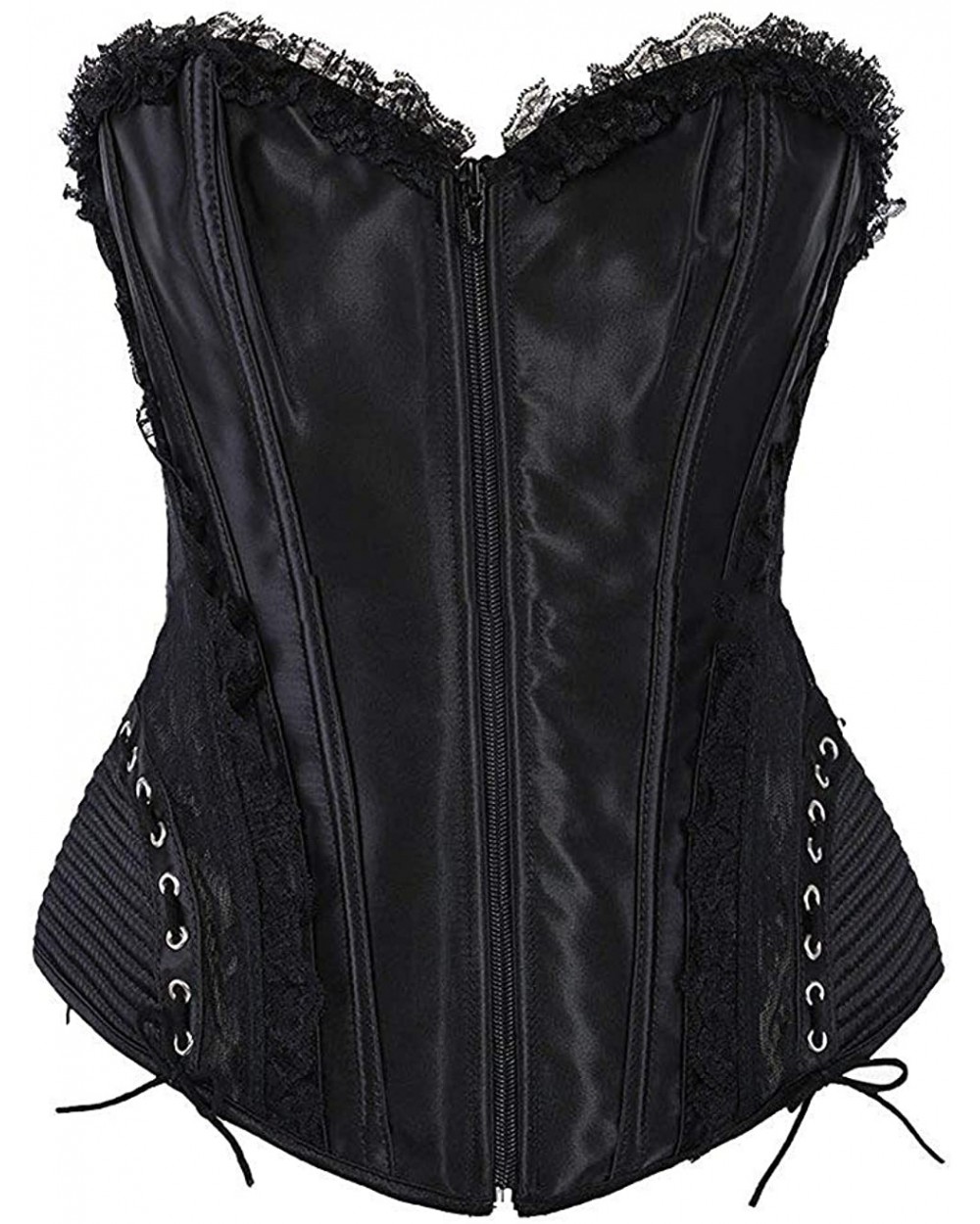 Women's&Lady's Fashion Overbust Zipped Brocade Gothic Trim Corsets Bustiers Tops - Black - C818KAS57N0 $58.75 Bustiers & Corsets