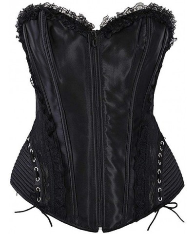 Women's&Lady's Fashion Overbust Zipped Brocade Gothic Trim Corsets Bustiers Tops - Black - C818KAS57N0 $58.75 Bustiers & Corsets