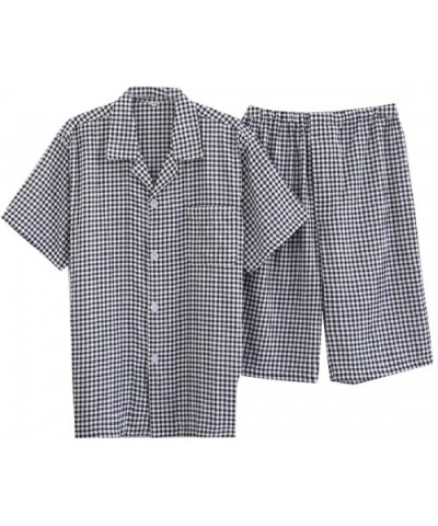 Men Short Sleve Comfort Striped Lounger Pajama Plaid Sleepwear Set - Navy Blue - CF18TKLCGWM $59.44 Sleep Sets