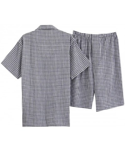 Men Short Sleve Comfort Striped Lounger Pajama Plaid Sleepwear Set - Navy Blue - CF18TKLCGWM $59.44 Sleep Sets