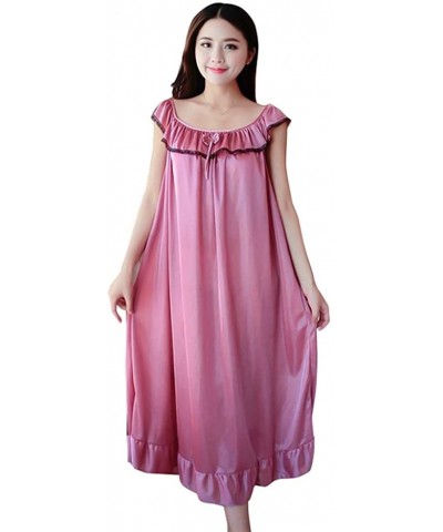 Sleepwear Fashion Faux Silk Ruffle Night Dress Nightgown Women Loose Mid-Calf Sleepwear - Cameo Brown - C51925934NA $14.64 Ni...