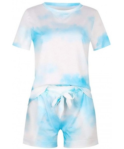 Women 's Tie Dye Printed Short Lounge Set Short Sleeve Sleepwear Night Shirt with Short 2 Piece Pajamas Set Loungewear - A-bl...