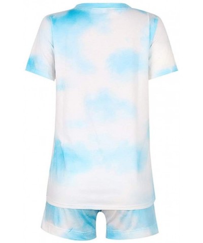 Women 's Tie Dye Printed Short Lounge Set Short Sleeve Sleepwear Night Shirt with Short 2 Piece Pajamas Set Loungewear - A-bl...