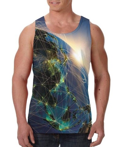 Men's Fashion Sleeveless Shirt- Summer Tank Tops- Athletic Undershirt - Vivid Globe of World in Space - CL19DE95A9S $28.54 Un...