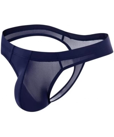 Ultra-Thin ice Nylon Underwear Men's Bikini Underwear Transparent Men's Thong Slip Gay Underwear-Navy Blue_M - Navy Blue - CZ...