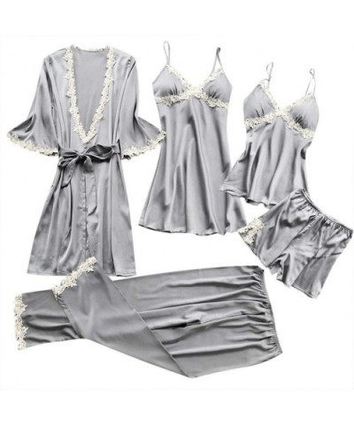 Women Sexy Sleepwear Dress Lace Lingerie Nightwear Underwear Babydoll 5PC Suit - Gray - CZ18OL4QU0Q $43.95 Baby Dolls & Chemises