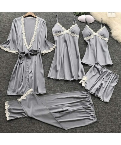 Women Sexy Sleepwear Dress Lace Lingerie Nightwear Underwear Babydoll 5PC Suit - Gray - CZ18OL4QU0Q $43.95 Baby Dolls & Chemises