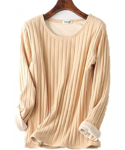 Thick Warm Women's Autumn and Winter Long-Sleeved Casual Shirt Ladies - Khaki - CQ192O7MZDG $58.90 Thermal Underwear