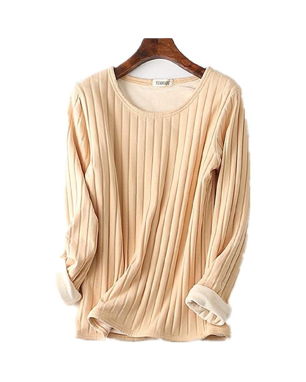 Thick Warm Women's Autumn and Winter Long-Sleeved Casual Shirt Ladies - Khaki - CQ192O7MZDG $58.90 Thermal Underwear