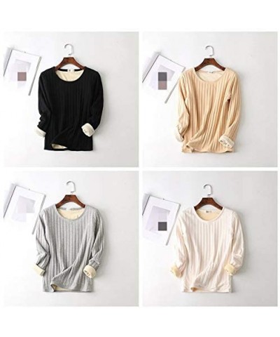 Thick Warm Women's Autumn and Winter Long-Sleeved Casual Shirt Ladies - Khaki - CQ192O7MZDG $58.90 Thermal Underwear