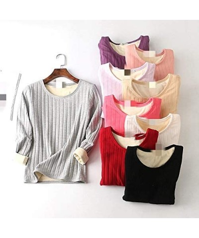 Thick Warm Women's Autumn and Winter Long-Sleeved Casual Shirt Ladies - Khaki - CQ192O7MZDG $58.90 Thermal Underwear