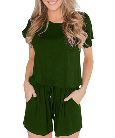 Womens Summer Playsuit Short Sleeve Striped Jumpsuit with Pockets Short Rompers - Green - CJ18S6YKE5T $29.00 Thermal Underwear