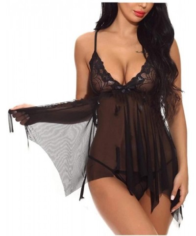 Women Fashion Sexy Bow Lace Sleepwear Lingerie Temptation Underwear Nightdress - Black - CR19835OSLN $13.86 Robes