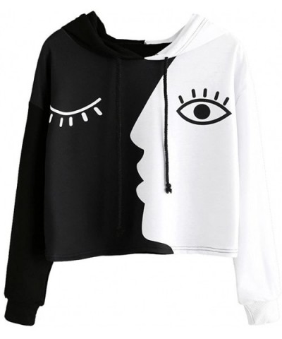 Womens Girls Colorblock Hoodies Top Graphic Print Long Sleeve Drawstring Hooded Sweatshirts - Black - CG1942RL076 $24.70 Ther...