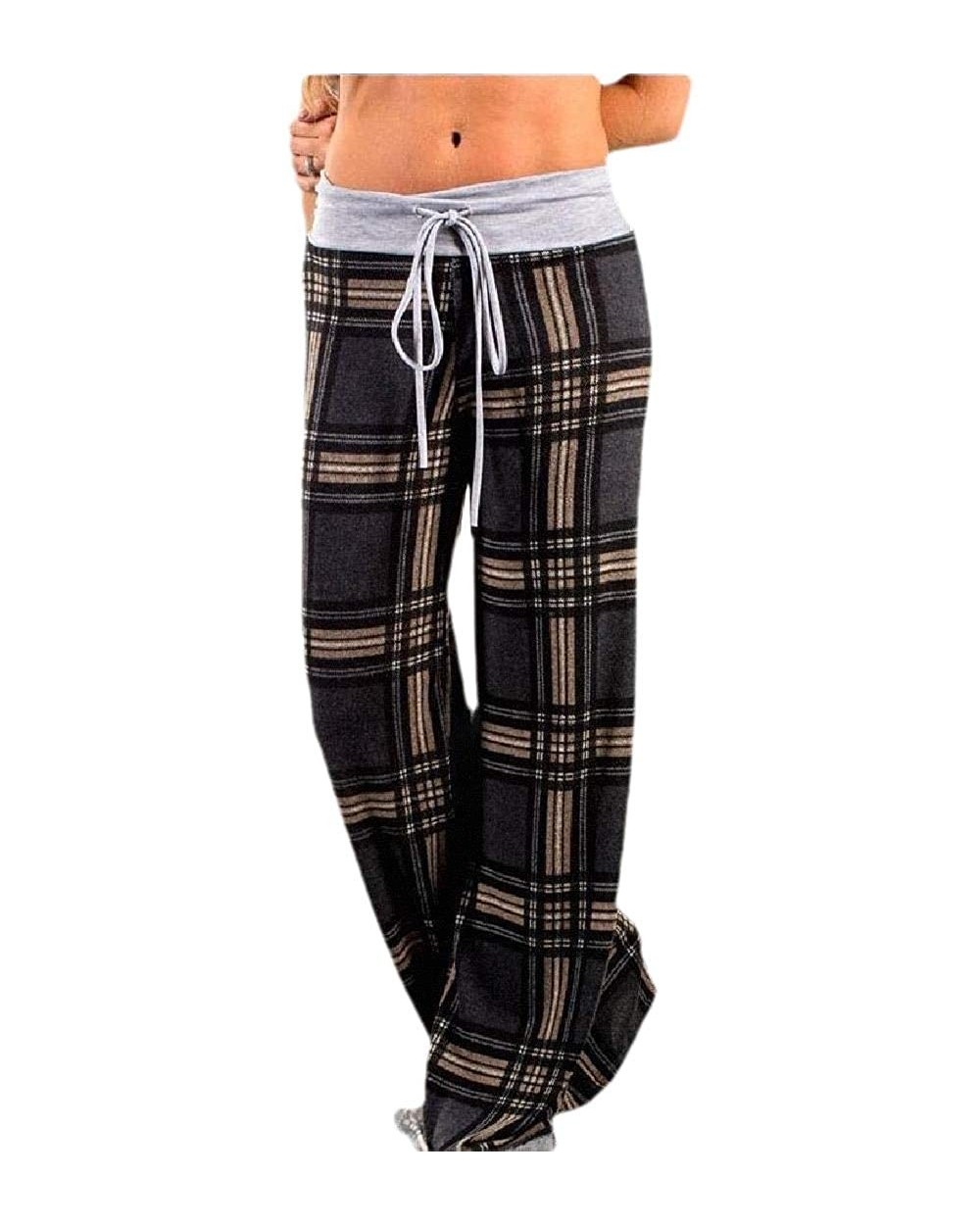 Womens Casual Plaid Drawstring Long Wide Leg Lounge Pant - 2 - CF19DOER6RK $55.18 Bottoms