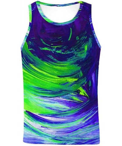 Men's Muscle Gym Workout Training Sleeveless Tank Top Abstract Colorful Green - Multi1 - CL19D0MGRH4 $46.31 Undershirts